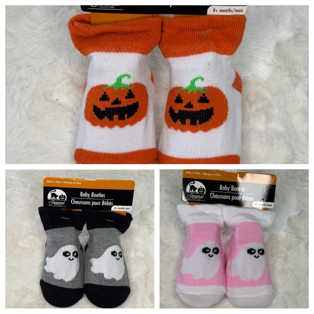PICK 1 - Seasonal Baby Booties, newborn-6 months (measures 3.5”) Fall Halloween